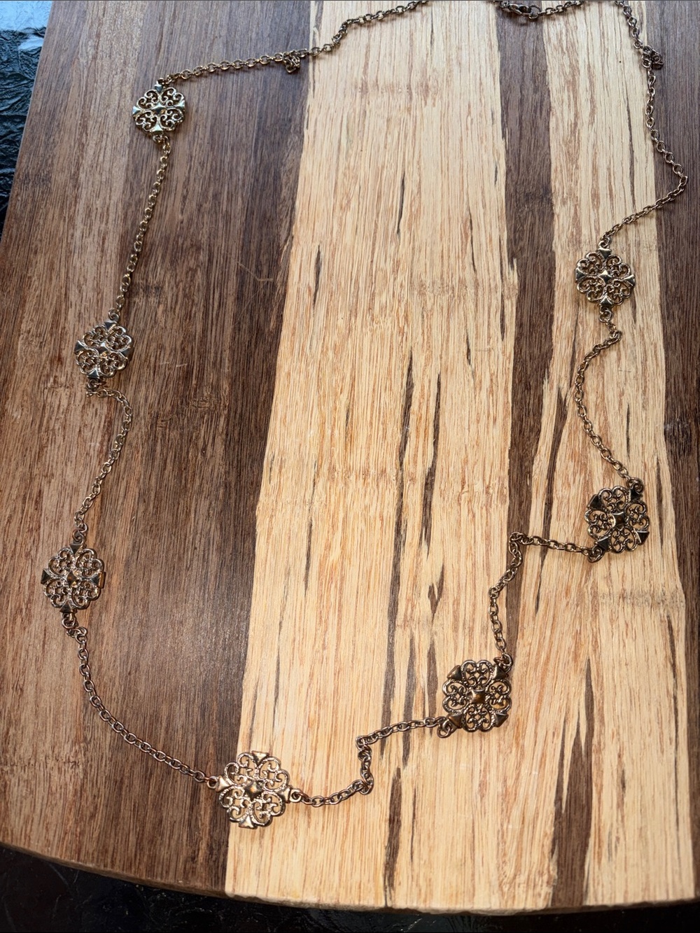 Delicate Filigree Station Gold Necklace - Women Jewelry
